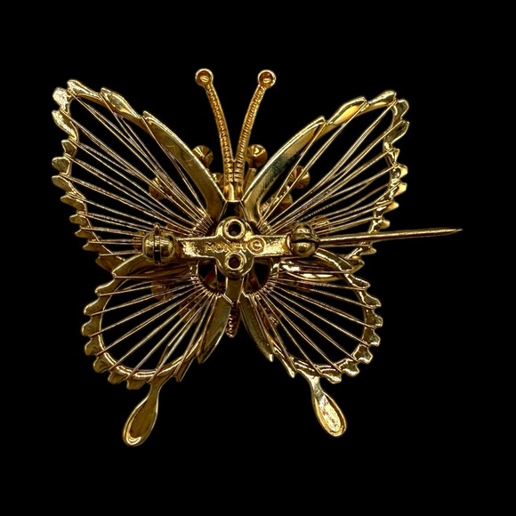 Vintage Monet “Spinneret” Gold Plated w/ Swarovski Crystals Butterfly Brooch - Picture 5 of 8